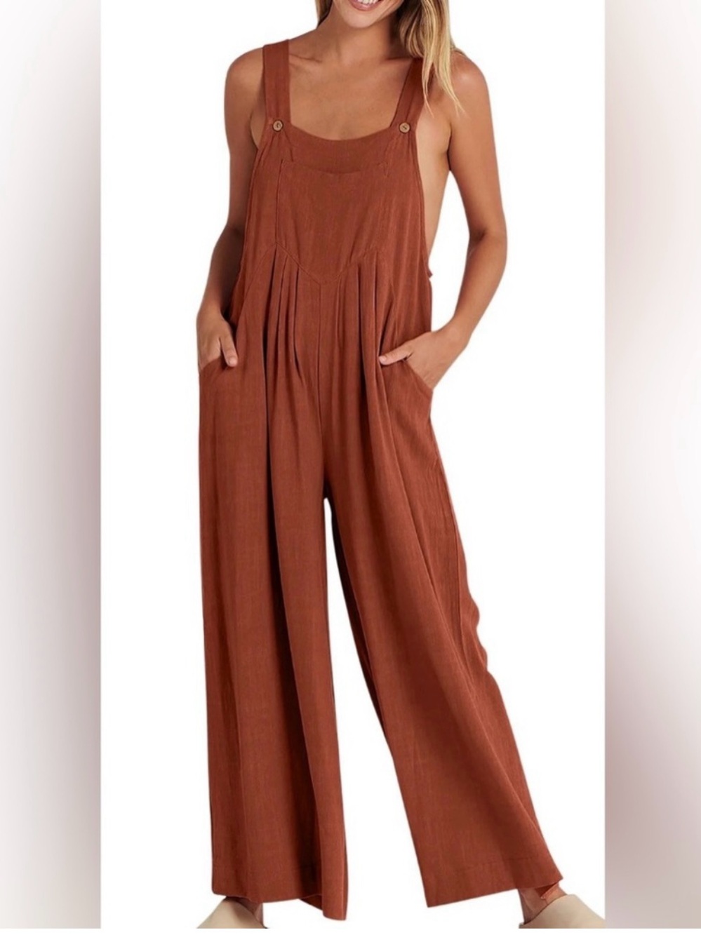 NATURAL LIFE Carrington Wide-Leg Jumpsuit in Rust Burnt Orange , Size M - Picture 3 of 16